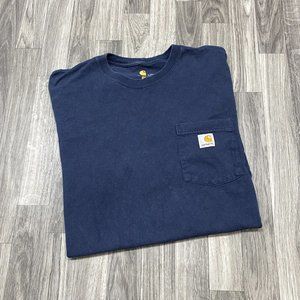 CARHARTT Embroidered Original Fit Crewneck Dark Blue T Shirt Men's Size L Tall